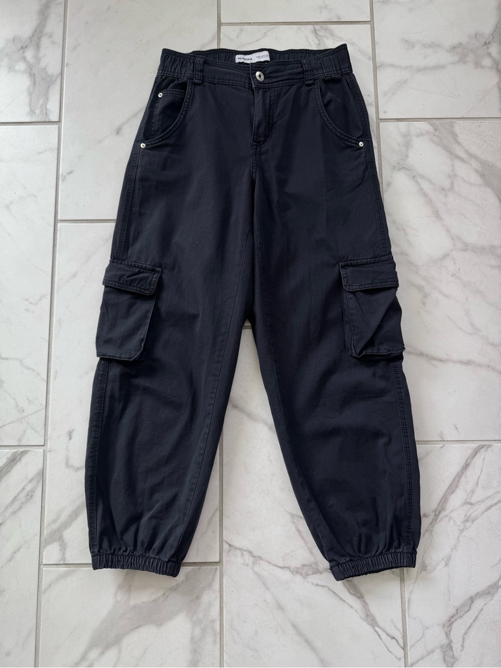 Bershka Black Cargo Pants with Elastic Ankles